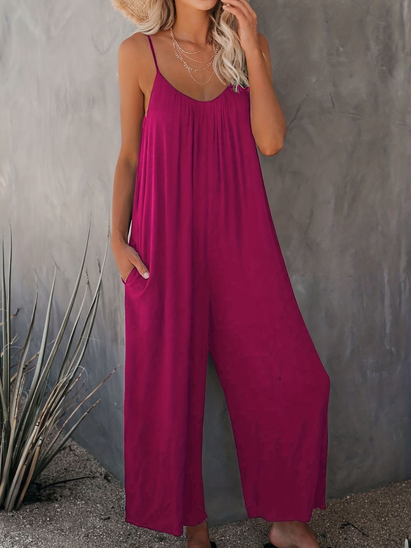 Hot Sale Casual Fashion Temperament Solid Color Suspender Jumpsuit For Women