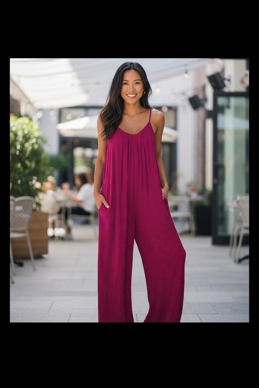 Hot Sale Casual Fashion Temperament Solid Color Suspender Jumpsuit For Women