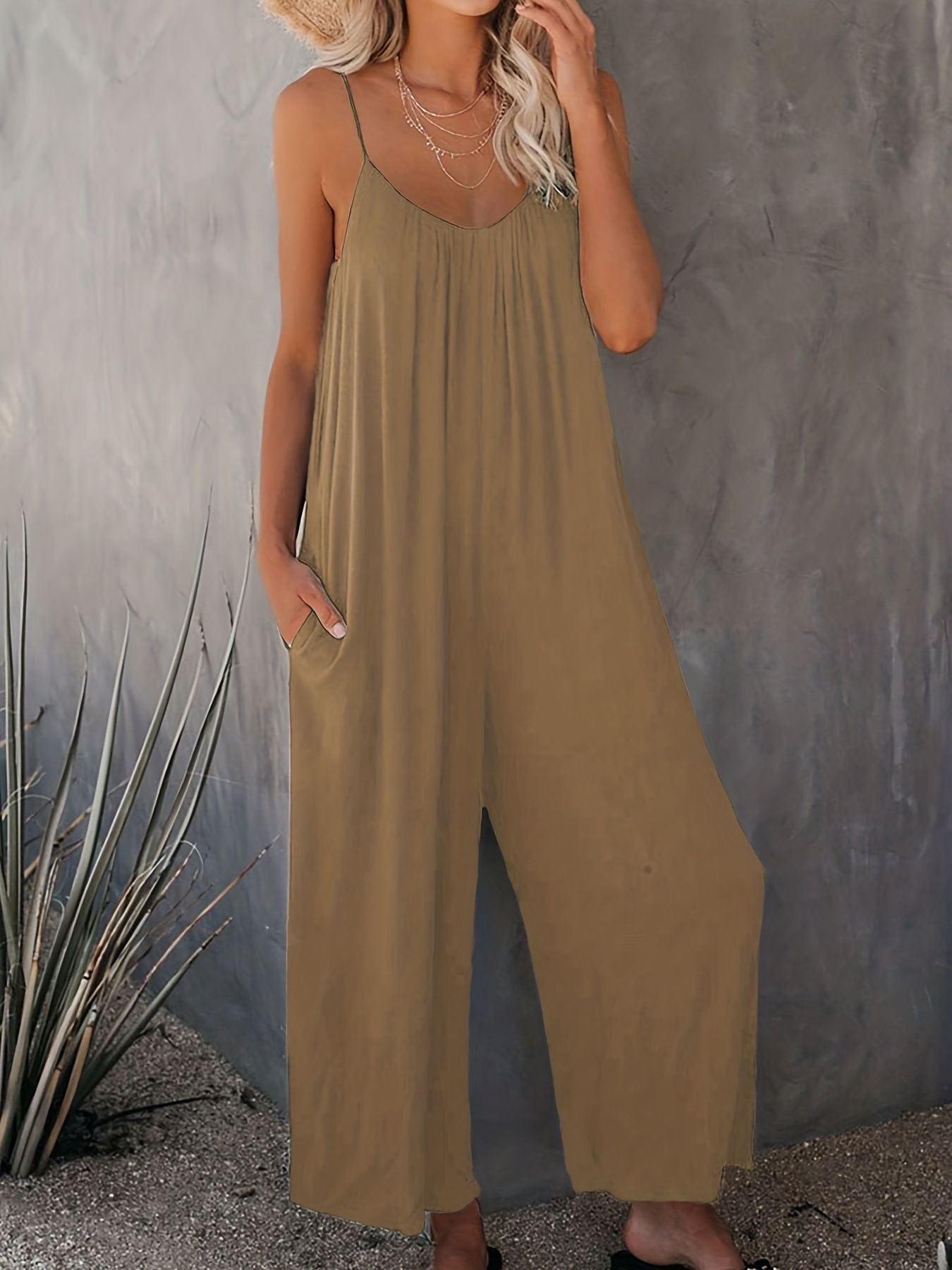 Hot Sale Casual Fashion Temperament Solid Color Suspender Jumpsuit For Women