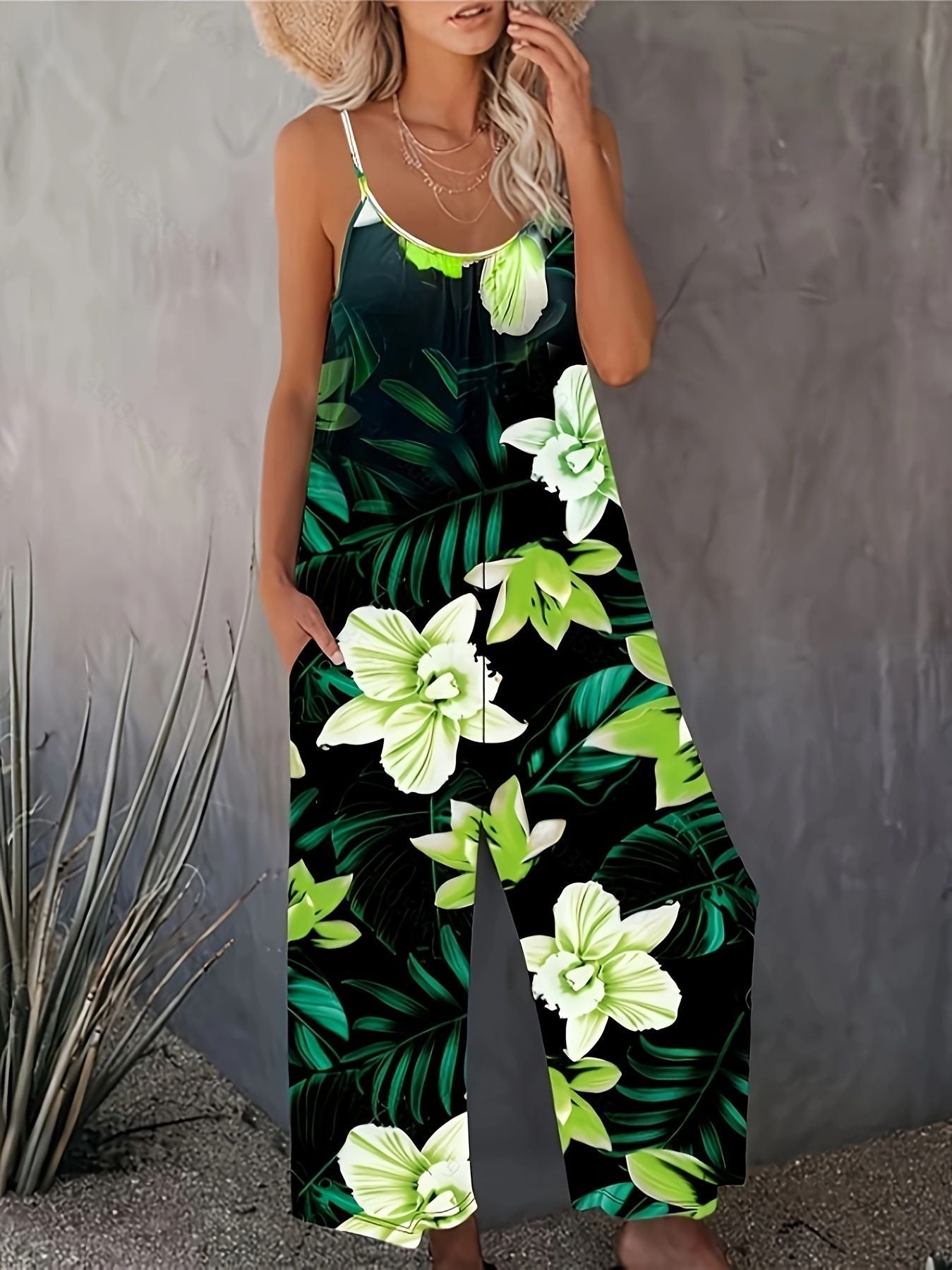 Print Casual Pocket Wide Leg Jumpsuit Summer Jumpsuit Printed Women'S