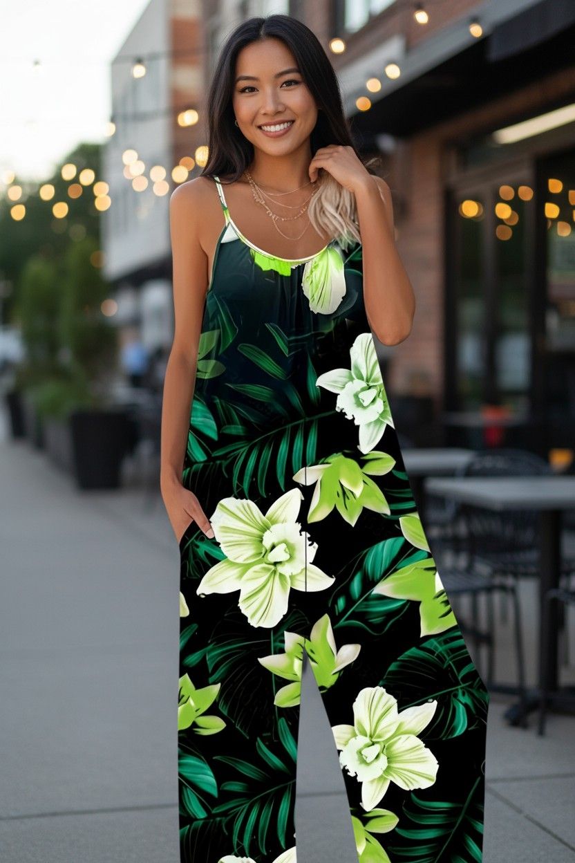 Print Casual Pocket Wide Leg Jumpsuit Summer Jumpsuit Printed Women'S