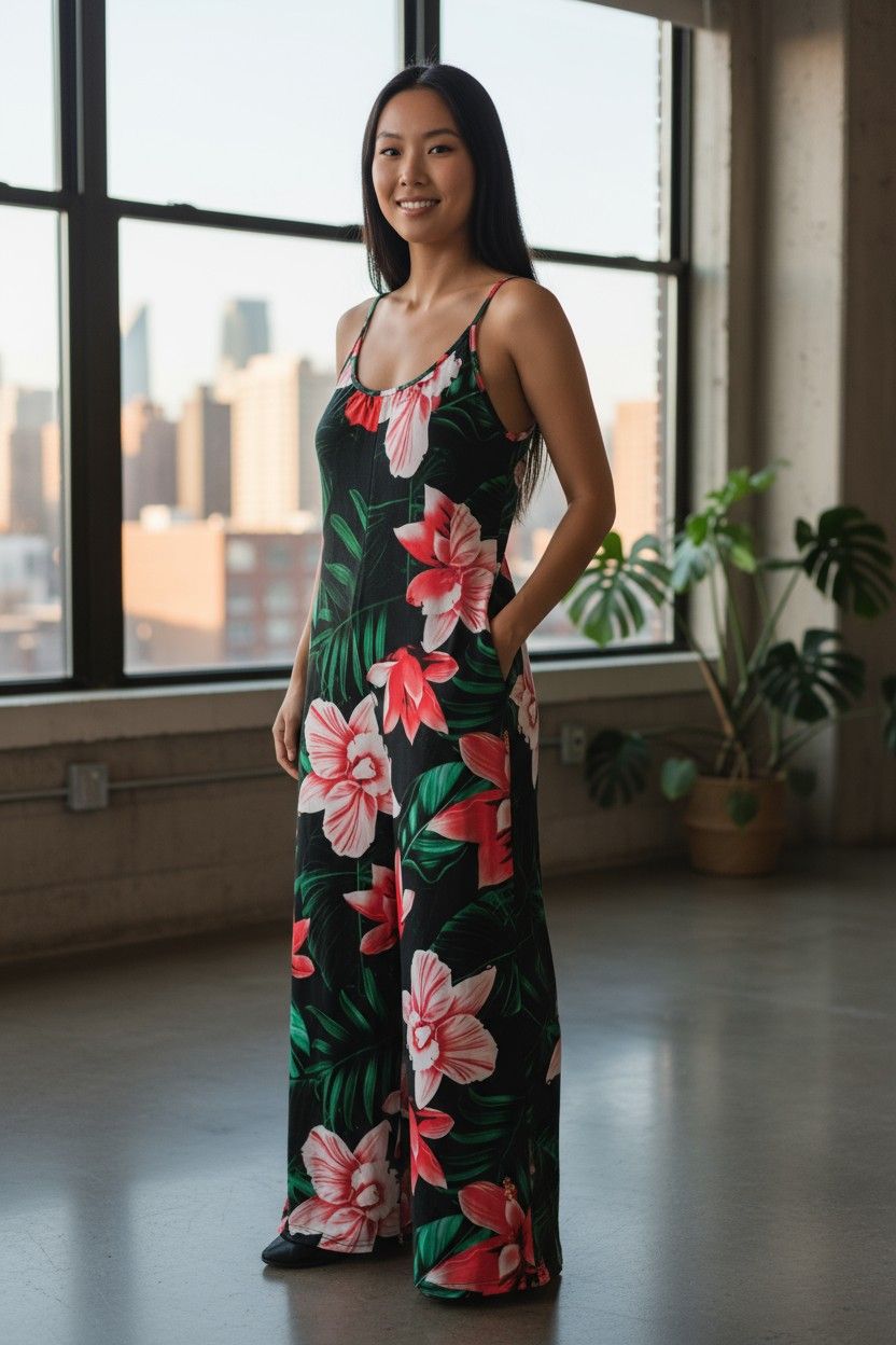 Print Casual Pocket Wide Leg Jumpsuit Summer Jumpsuit Printed Women'S