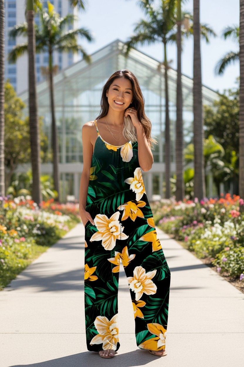 Print Casual Pocket Wide Leg Jumpsuit Summer Jumpsuit Printed Women'S