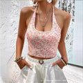 New Standard Small Floral Lace-Up Open Back Suspender Summer Top