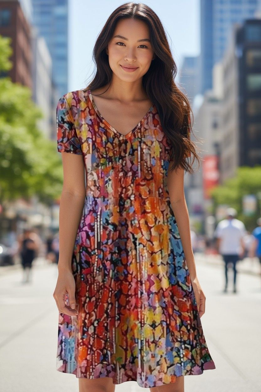 New V-Neck Print Short Sleeve Women'S Dress Printed