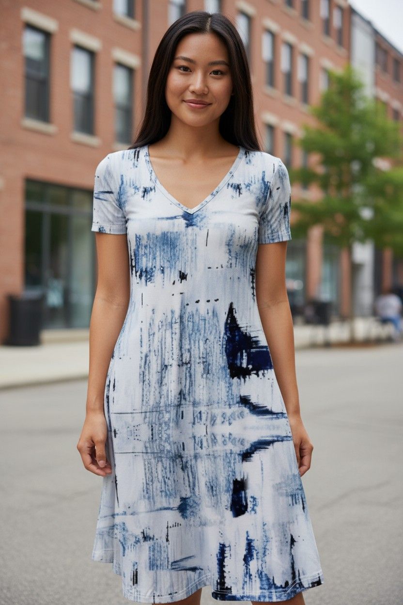 New V-Neck Print Short Sleeve Women'S Dress Printed