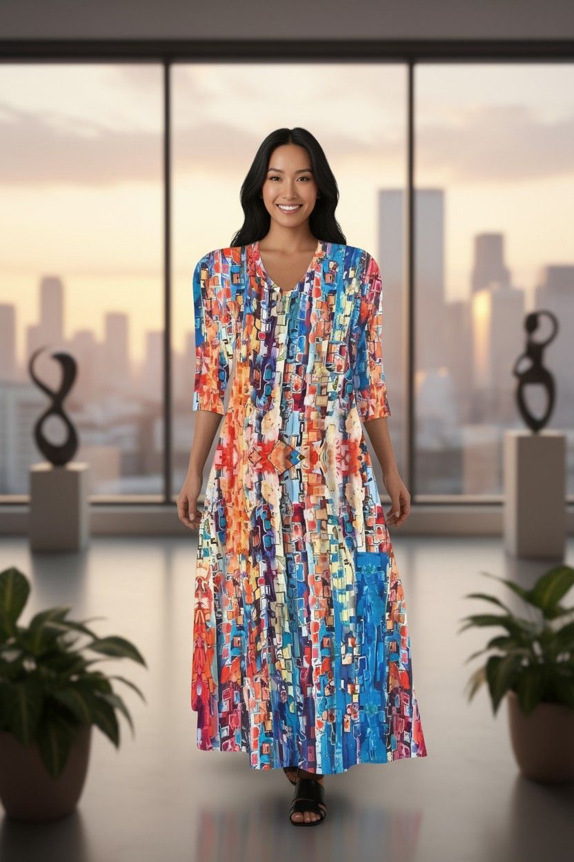New V-Neck Print Long Sleeve Women'S Dress Printed Dress