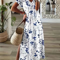 New Fashionable Sexy Elegant Loose Print V-Neck Floral Long Sleeve Dress