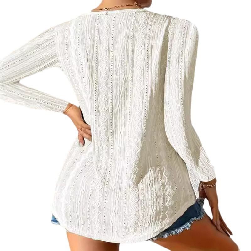 Solid Color Casual Fashion Hollow V-Neck T-Shirt Top Women'S