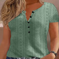 New Fashion Casual Loose Crew Neck Jacquard Hollow Short Sleeve T-Shirt For Women