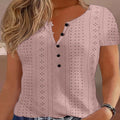 New Fashion Casual Loose Crew Neck Jacquard Hollow Short Sleeve T-Shirt For Women