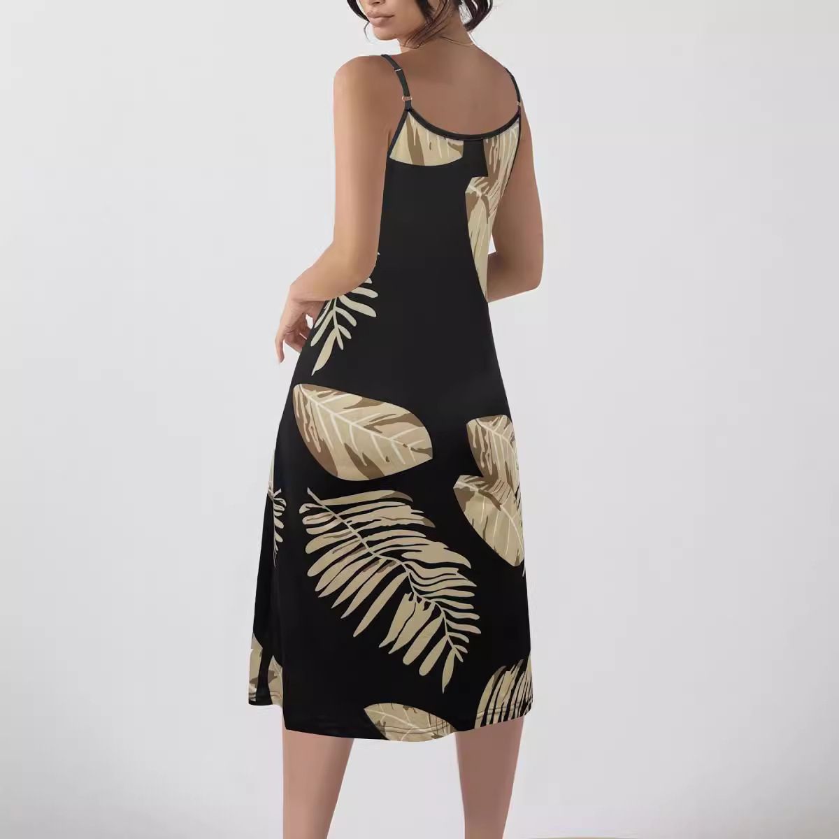 Summer Crew Neck Sexy Hollow Crew Neck Slim Sleeveless Halterneck Printed Dress