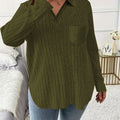 V-Neck Pocket Loose Pit Strip Long-Sleeved T-Shirt Top For Women