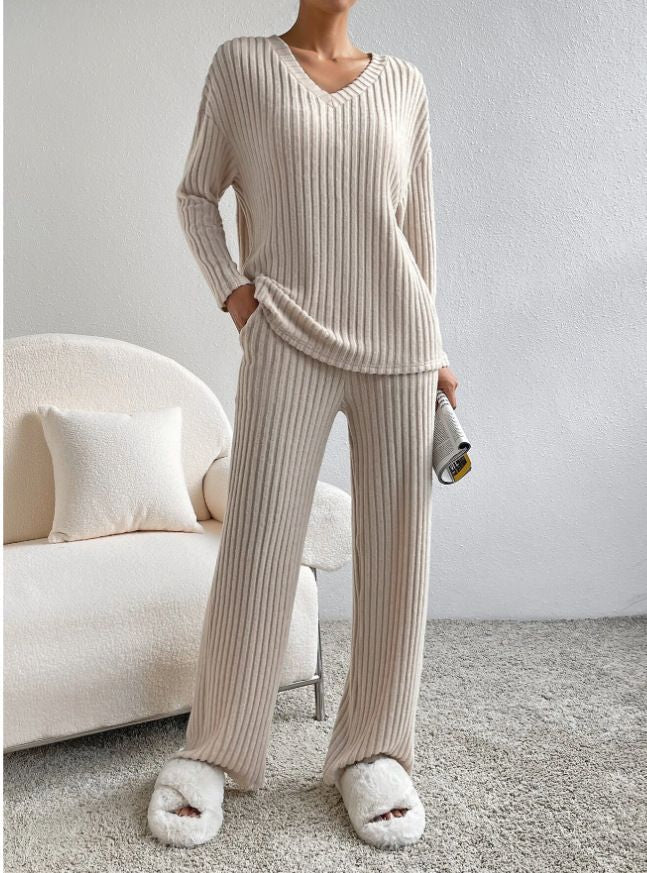 Suit Autumn New Fashion Casual Straight-Leg Pants Temperament Loose V-Neck