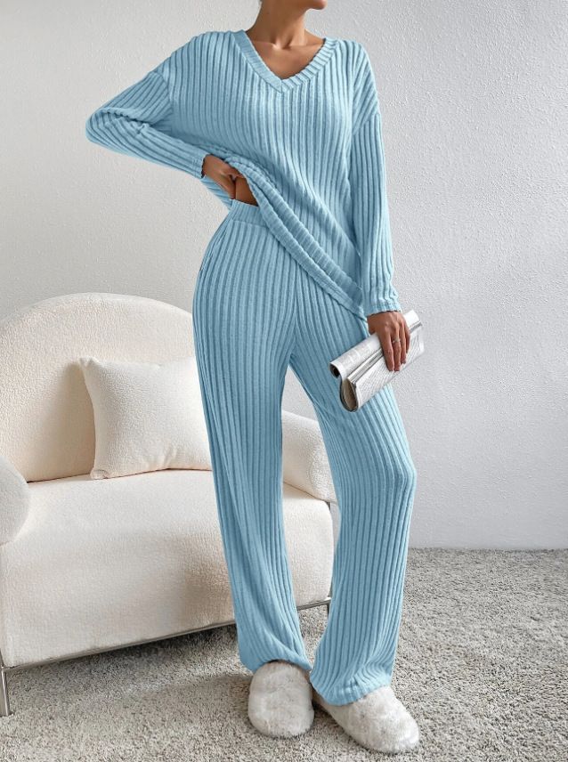 Suit Autumn New Fashion Casual Straight-Leg Pants Temperament Loose V-Neck