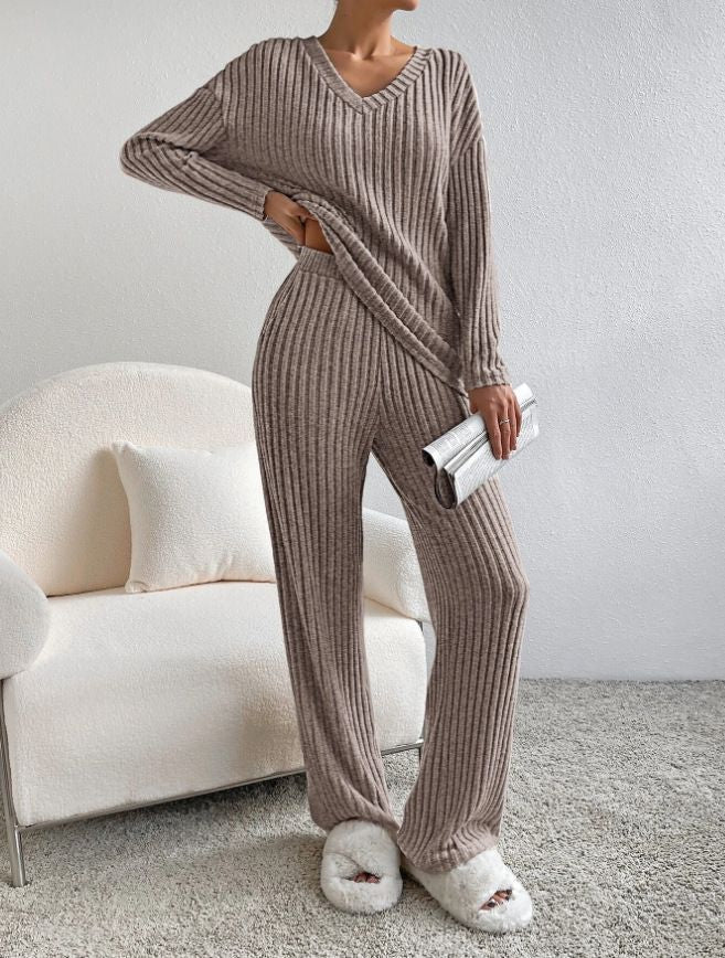 Suit Autumn New Fashion Casual Straight-Leg Pants Temperament Loose V-Neck