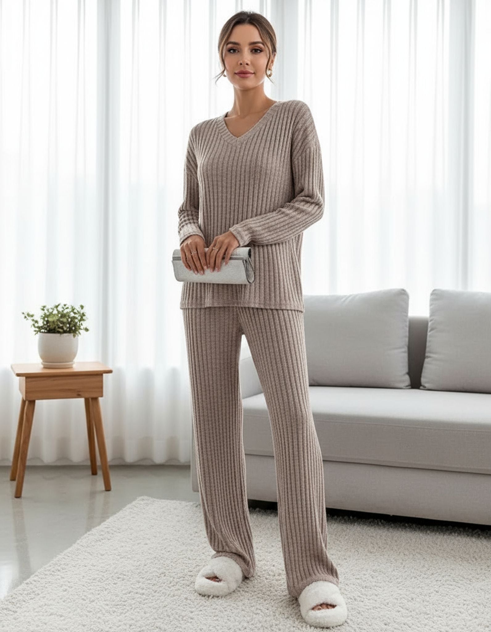 Suit Autumn New Fashion Casual Straight-Leg Pants Temperament Loose V-Neck