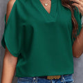 New Solid Color V-Neck Temperament Fashion Off-Shoulder Sleeve Women'S Top