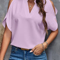 New Solid Color V-Neck Temperament Fashion Off-Shoulder Sleeve Women'S Top