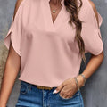 New Solid Color V-Neck Temperament Fashion Off-Shoulder Sleeve Women'S Top