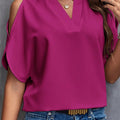 New Solid Color V-Neck Temperament Fashion Off-Shoulder Sleeve Women'S Top