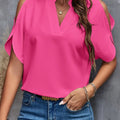 New Solid Color V-Neck Temperament Fashion Off-Shoulder Sleeve Women'S Top