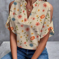 New Solid Color V-Neck Temperament Fashion Off-Shoulder Sleeve Women'S Top