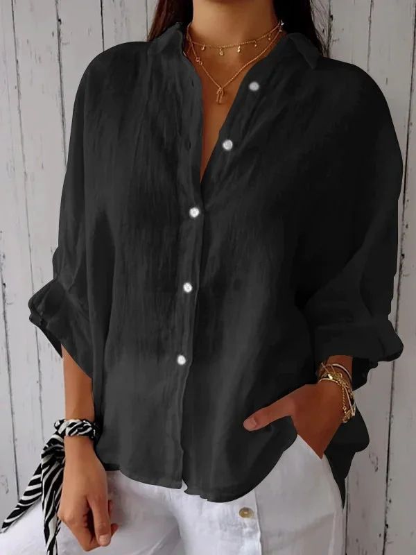 Cotton And Linen Back Lace-Up Design Shirt
