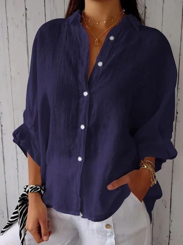 Cotton And Linen Back Lace-Up Design Shirt