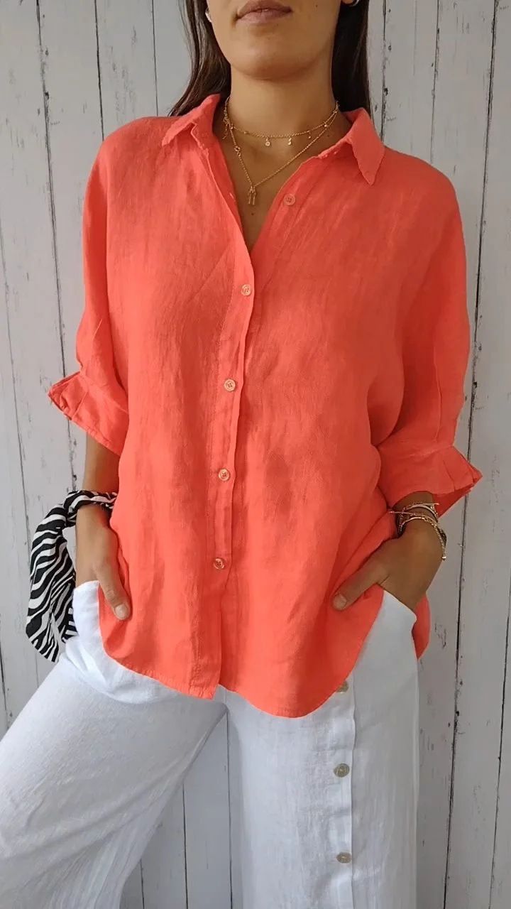 Cotton And Linen Back Lace-Up Design Shirt