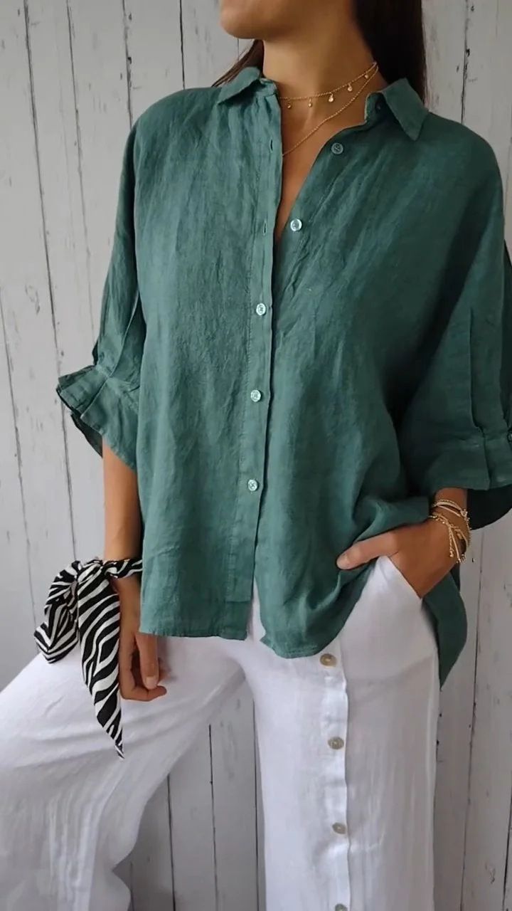 Cotton And Linen Back Lace-Up Design Shirt