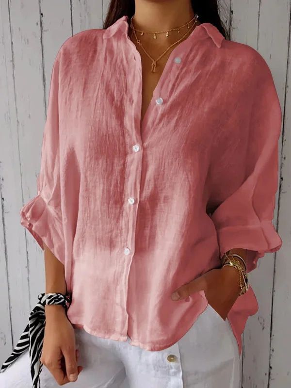 Cotton And Linen Back Lace-Up Design Shirt