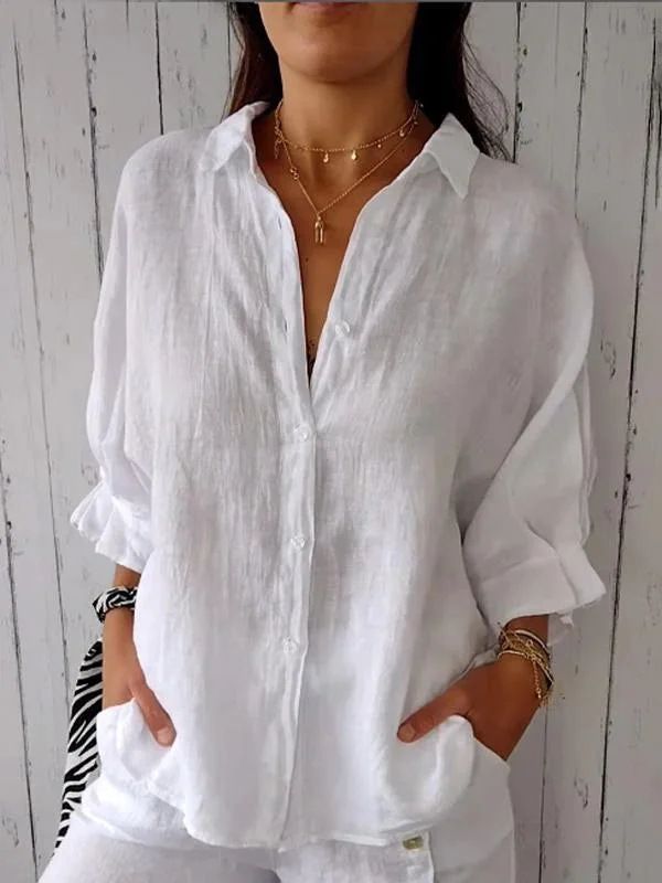 Cotton And Linen Back Lace-Up Design Shirt