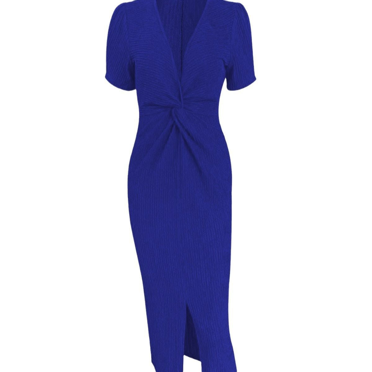 V-Neck Solid Color Hip Slit Temperament Elegant Waist Dress Evening Dress