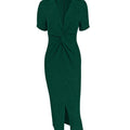 V-Neck Solid Color Hip Slit Temperament Elegant Waist Dress Evening Dress