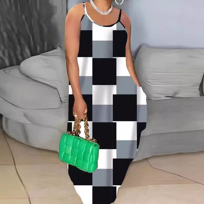 Large Skirt Printed Pocket Women'S Dress