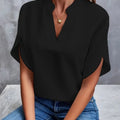 Summer Casual Solid Color V-Neck Loose Shirt Top Women'S