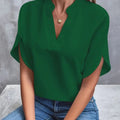 Summer Casual Solid Color V-Neck Loose Shirt Top Women'S