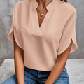 Summer Casual Solid Color V-Neck Loose Shirt Top Women'S
