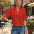 Summer Casual Solid Color V-Neck Loose Shirt Top Women'S
