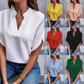 Summer Casual Solid Color V-Neck Loose Shirt Top Women'S