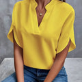 Summer Casual Solid Color V-Neck Loose Shirt Top Women'S