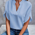 Summer Casual Solid Color V-Neck Loose Shirt Top Women'S
