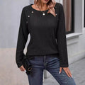 Pit Strip Brushed Crew Neck Solid Color Buttoned Long Sleeve Top