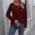 Pit Strip Brushed Crew Neck Solid Color Buttoned Long Sleeve Top