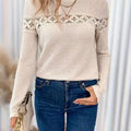 Solid Color Lace Stitching Crew Neck Women'S Long Sleeve T-Shirt Women