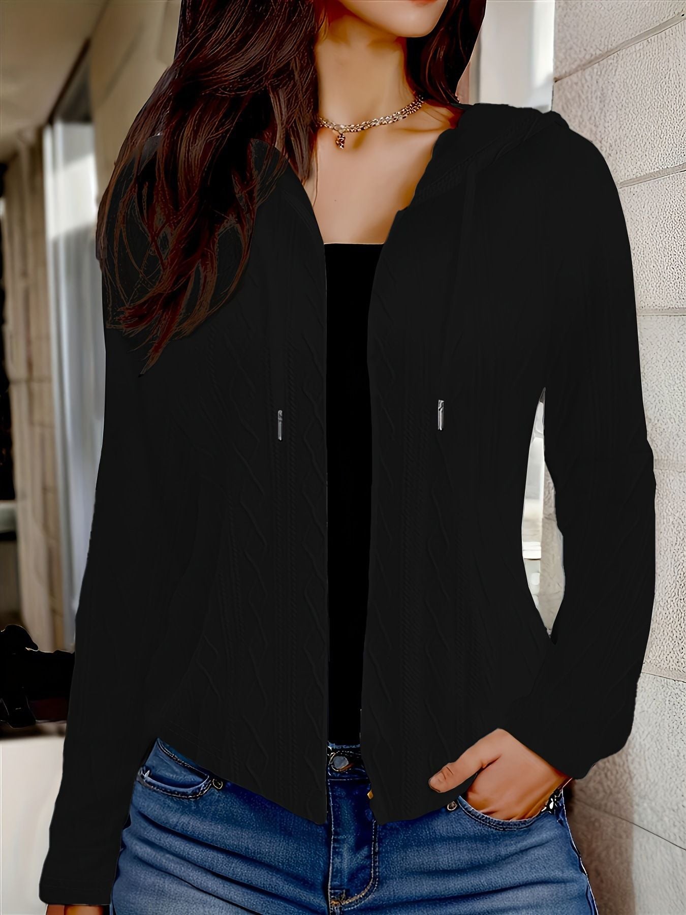 Hooded Zipper Drawstring Long Sleeve Sweatshirt Casual Zip Jacket Jacket