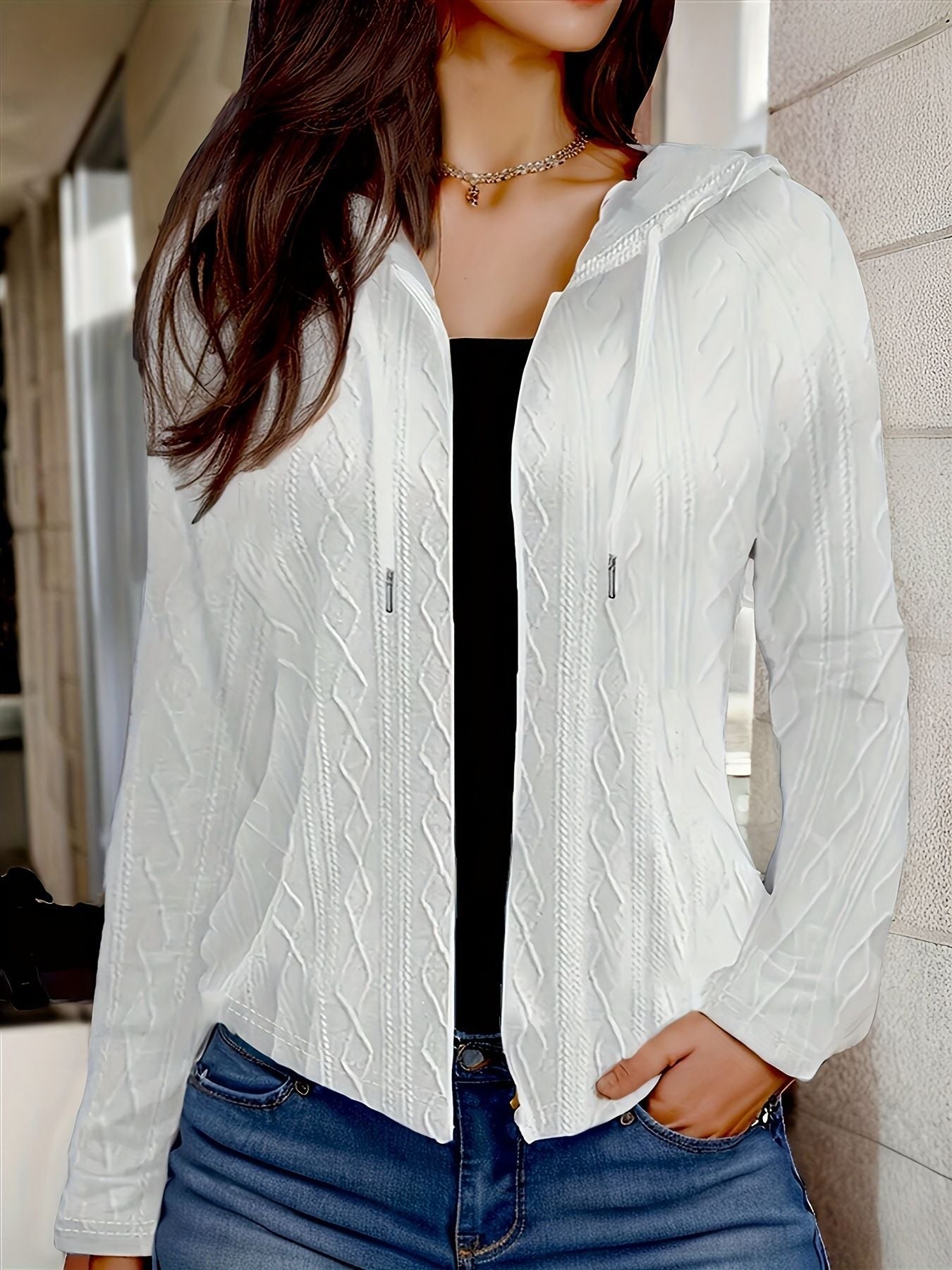 Hooded Zipper Drawstring Long Sleeve Sweatshirt Casual Zip Jacket Jacket