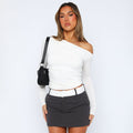 Women'S Spring Ins New Solid Color Slanted Shoulder Long Sleeve Pleated Crop Top T-Shirt Women'S
