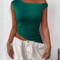 Style Street Hipster Polyester Pullover Cross Collar Slim Fit Women'S T-Shirt Black